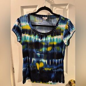 Worthington Blue and Yellow Patterned Short Sleeve Top